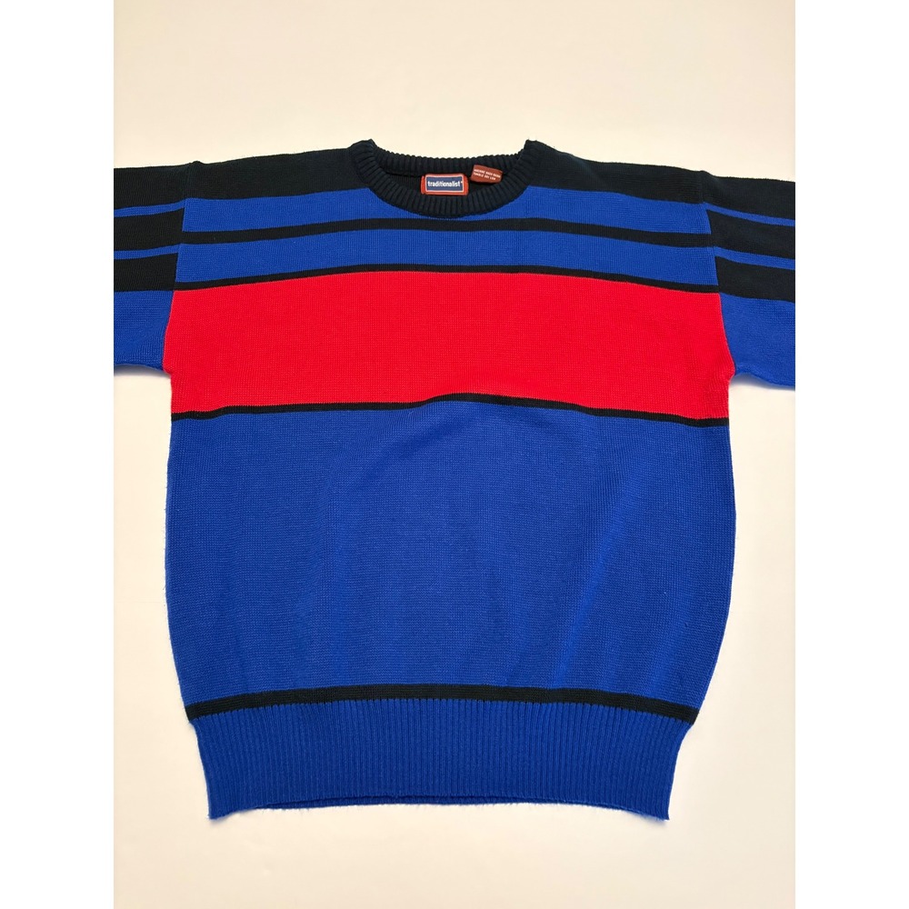 Traditionalist Striped Sweater Mens Large Blue Red Black Colorblock Crewneck